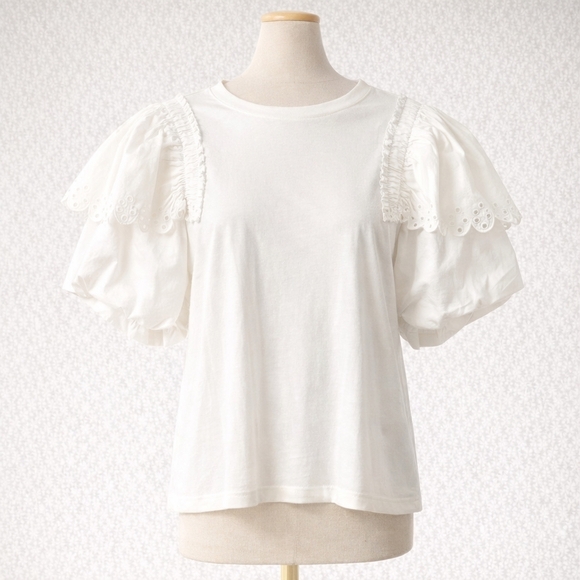 Oddi Tops - Oddi Sophia White Eyelet Puff Short Sleeve New Preppy Feminine Cotton Blouse